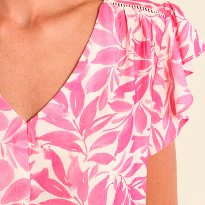 Pink Leaf Flutter Top