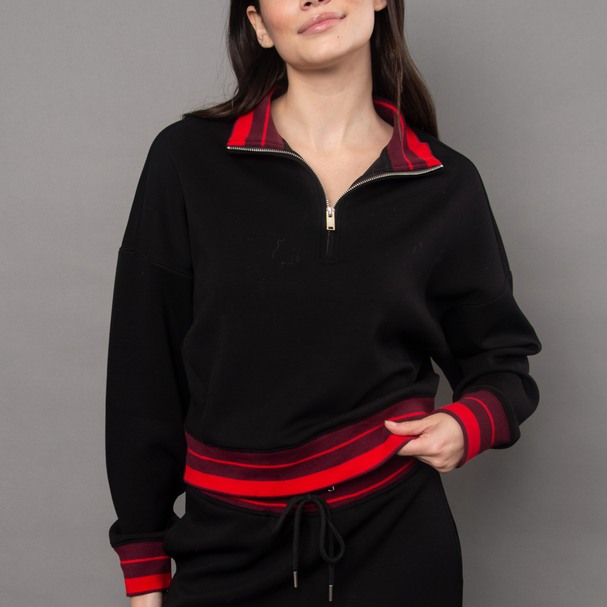Mailyn Soft Knit Half Zip (Black/Red)