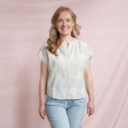 Breezy Stripe Lace Button-Up