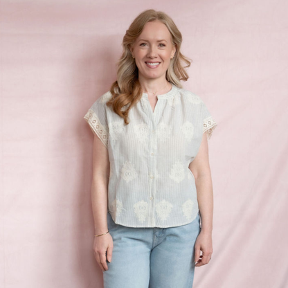 Breezy Stripe Lace Button-Up