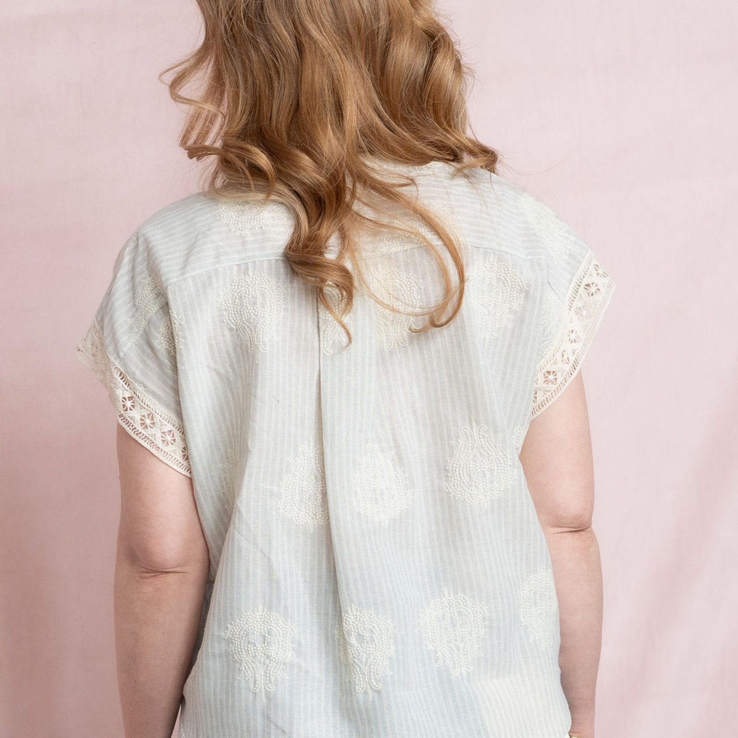 Breezy Stripe Lace Button-Up