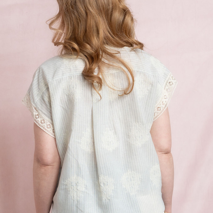 Breezy Stripe Lace Button-Up