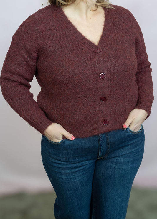 Burgundy Cozy Button-Up Cardigan